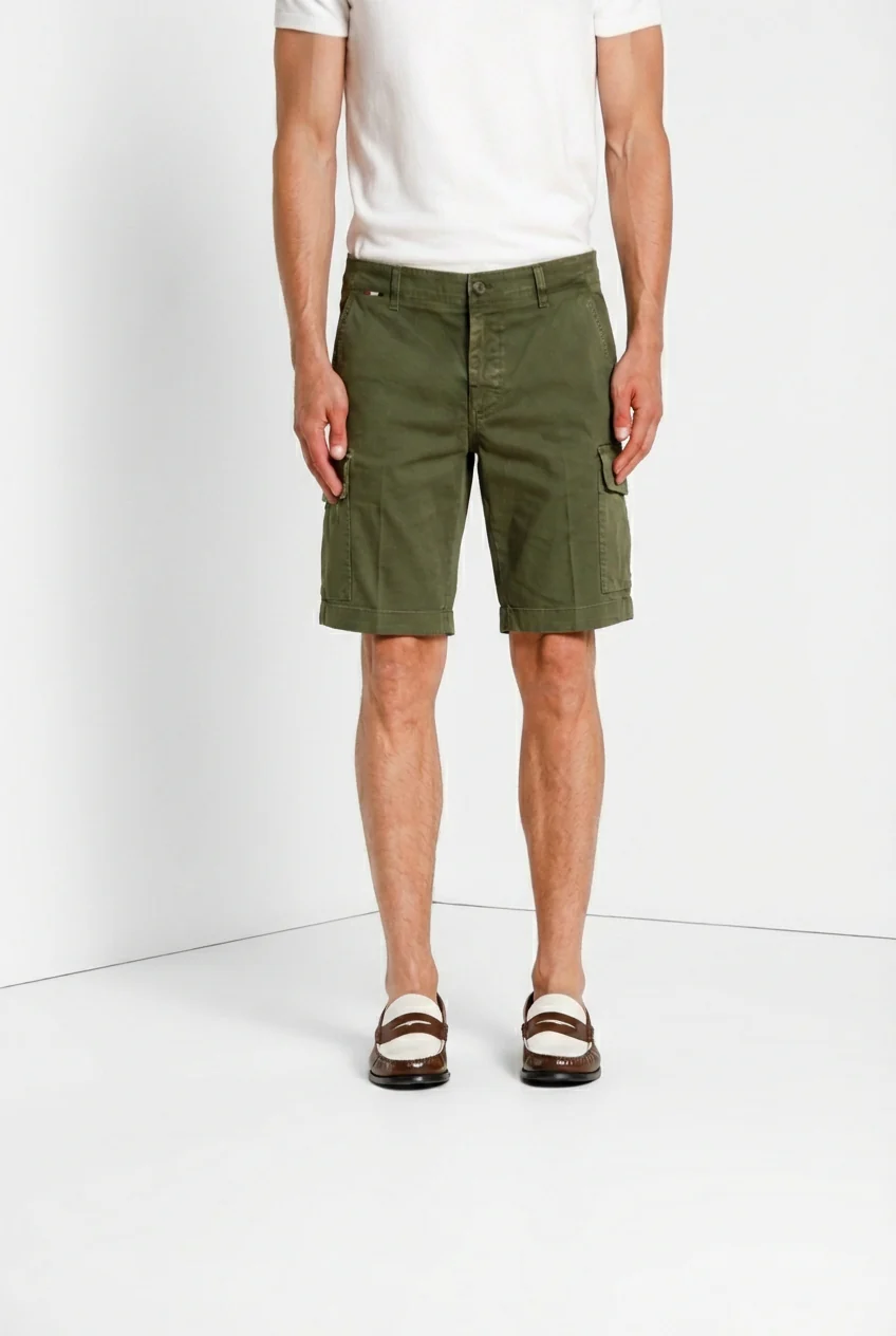 Chile bermuda cargo uomo in raso stretch slim fit ①