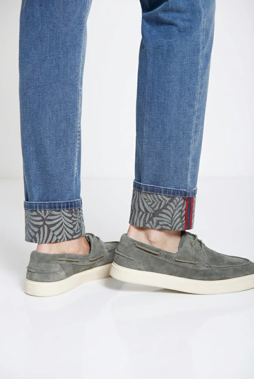 Harris pantalone 5 tasche uomo in denim con stampa foglie regular fit - Image 2