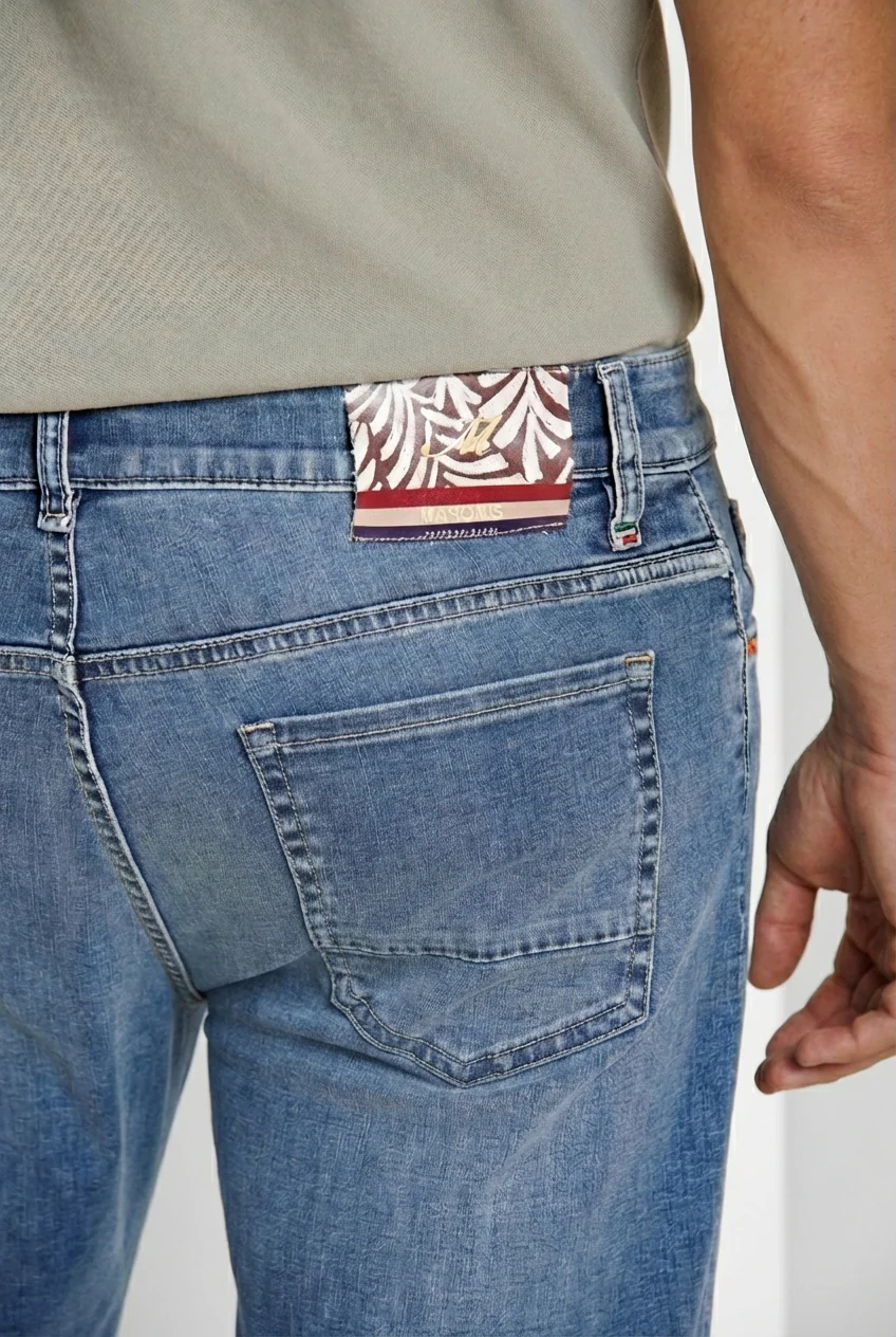 Harris pantalone 5 tasche uomo in denim con stampa foglie regular fit - Image 3