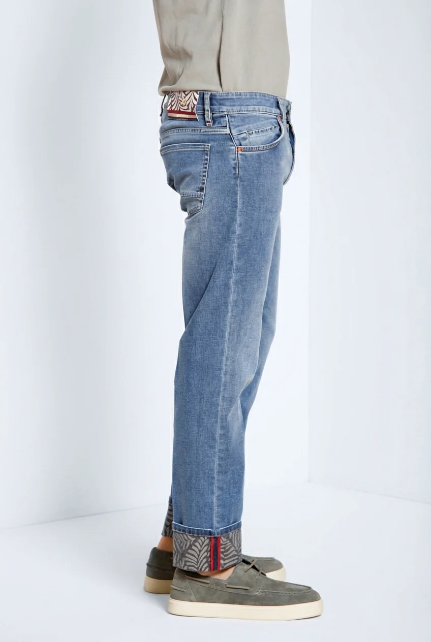 Harris pantalone 5 tasche uomo in denim con stampa foglie regular fit - Image 4
