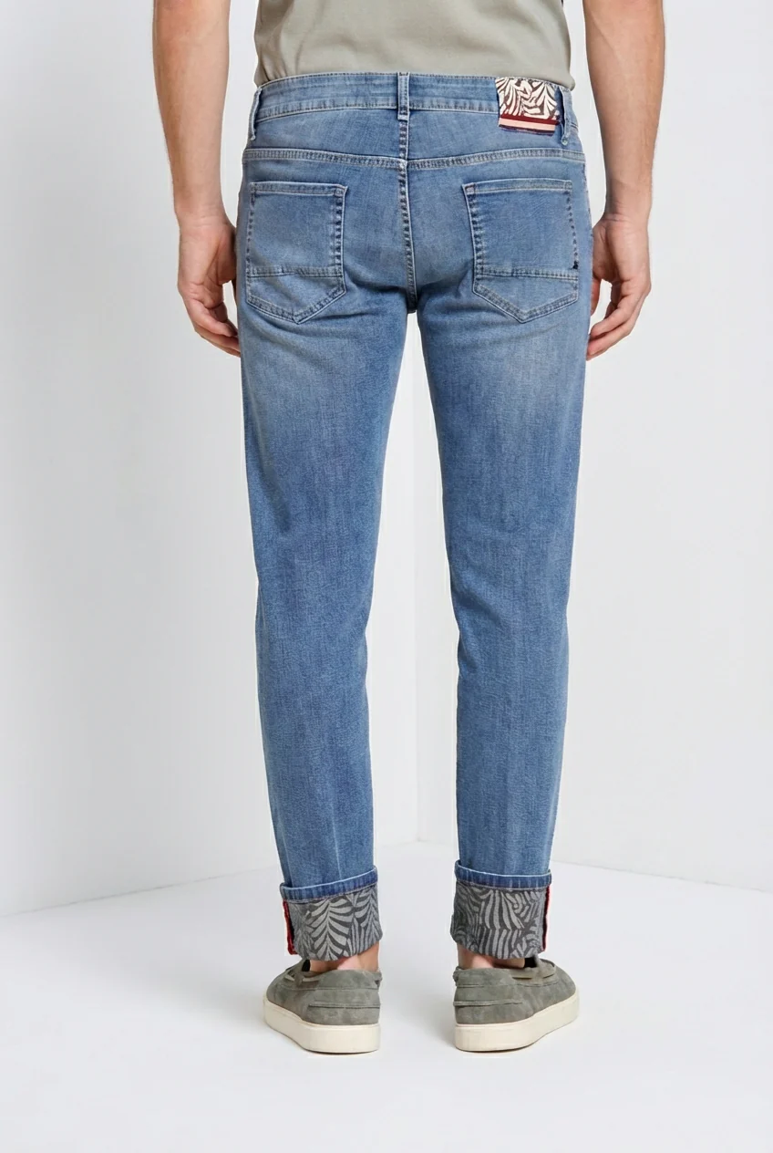 Harris pantalone 5 tasche uomo in denim con stampa foglie regular fit - Image 5
