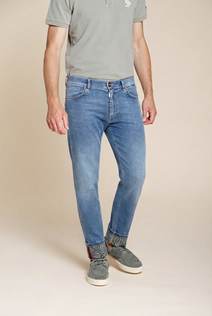 Harris pantalone 5 tasche uomo in denim con stampa foglie regular fit - Image 6