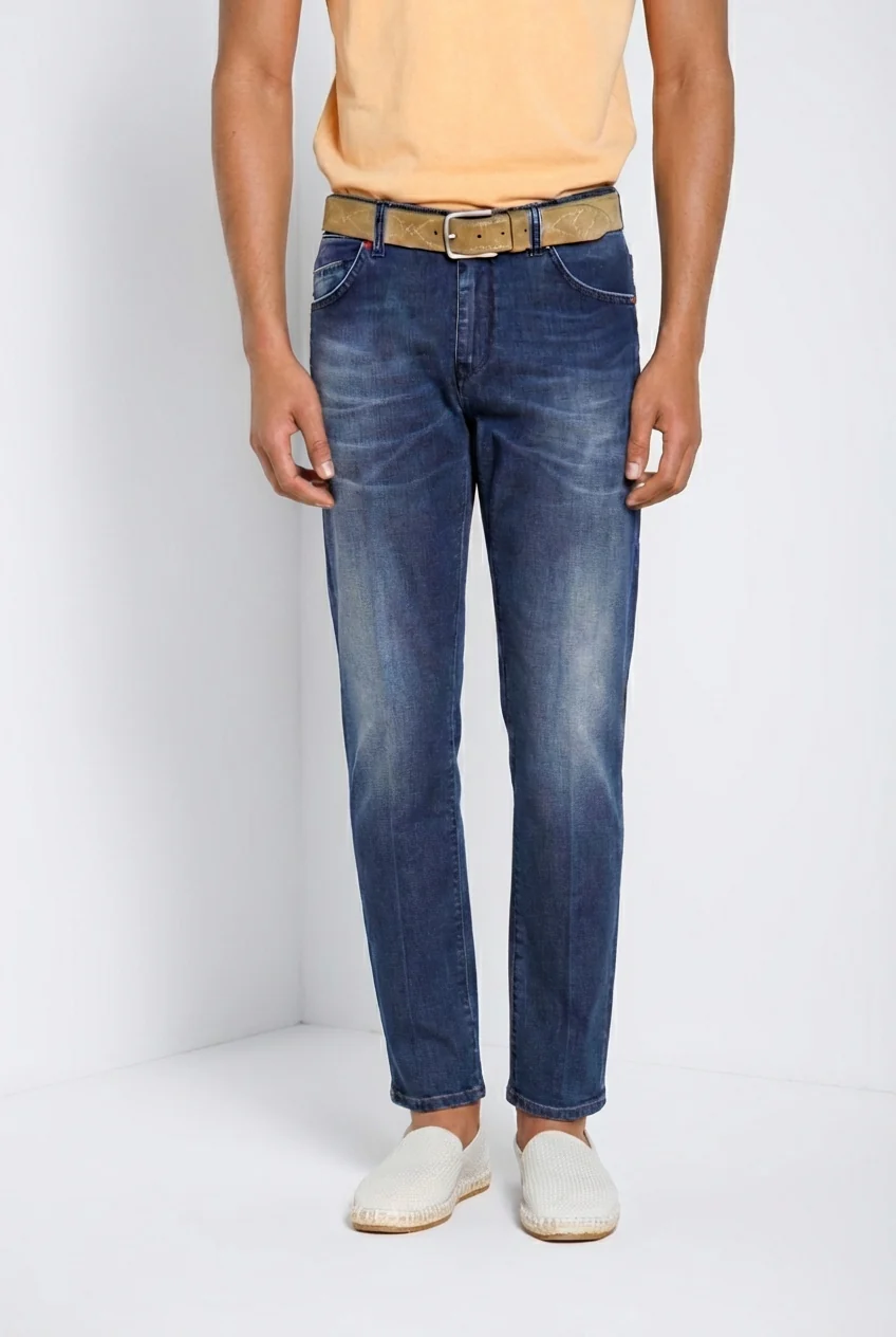 Harris pantalone 5 tasche uomo in denim con stampa Hawaii regular fit