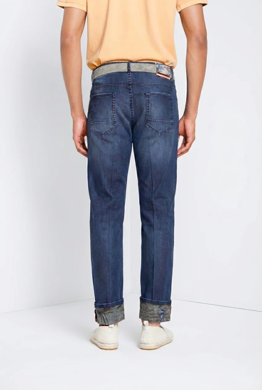 Harris pantalone 5 tasche uomo in denim con stampa Hawaii regular fit - Image 5