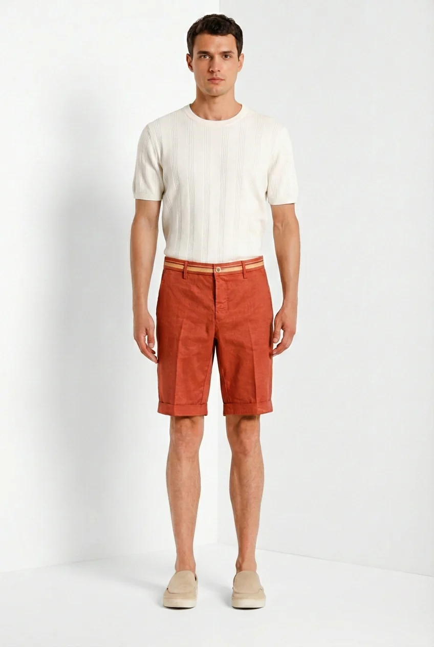 Torino Oxford bermuda chino uomo in twill di lino e cotone slim fit