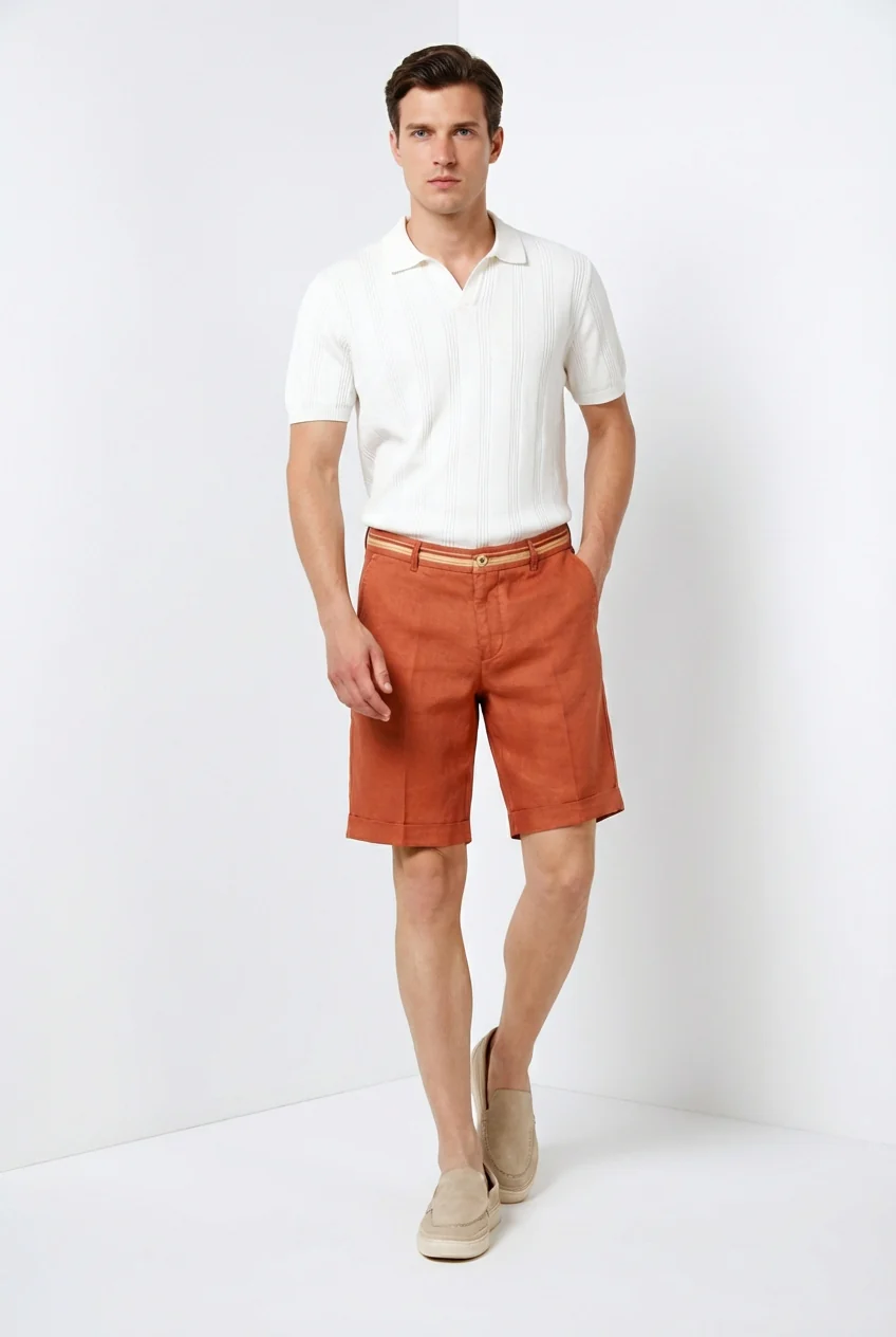 Torino Oxford bermuda chino uomo in twill di lino e cotone slim fit - Image 3
