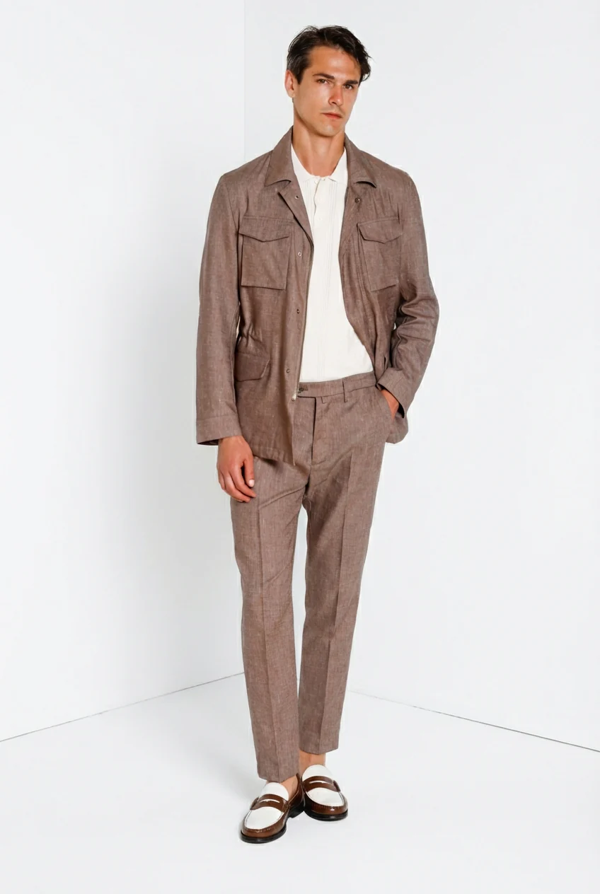Boston pantalone chino uomo in denim trama diagonale relaxed fit - Image 6