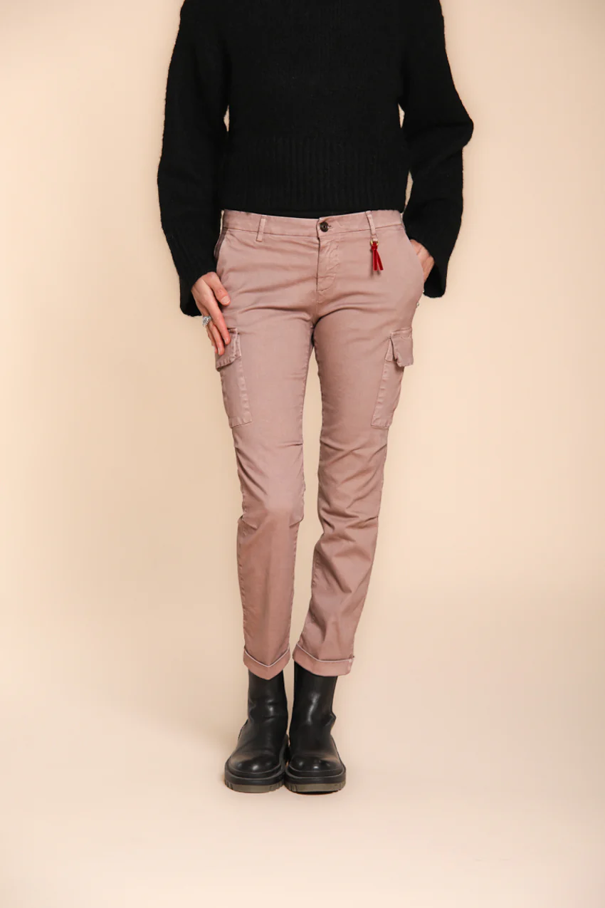 Chile City pantalone cargo donna in raso slim fit