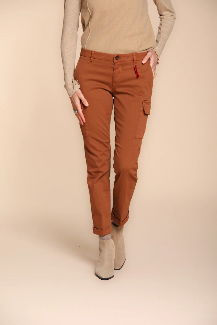 Chile City pantalone cargo donna in raso slim fit