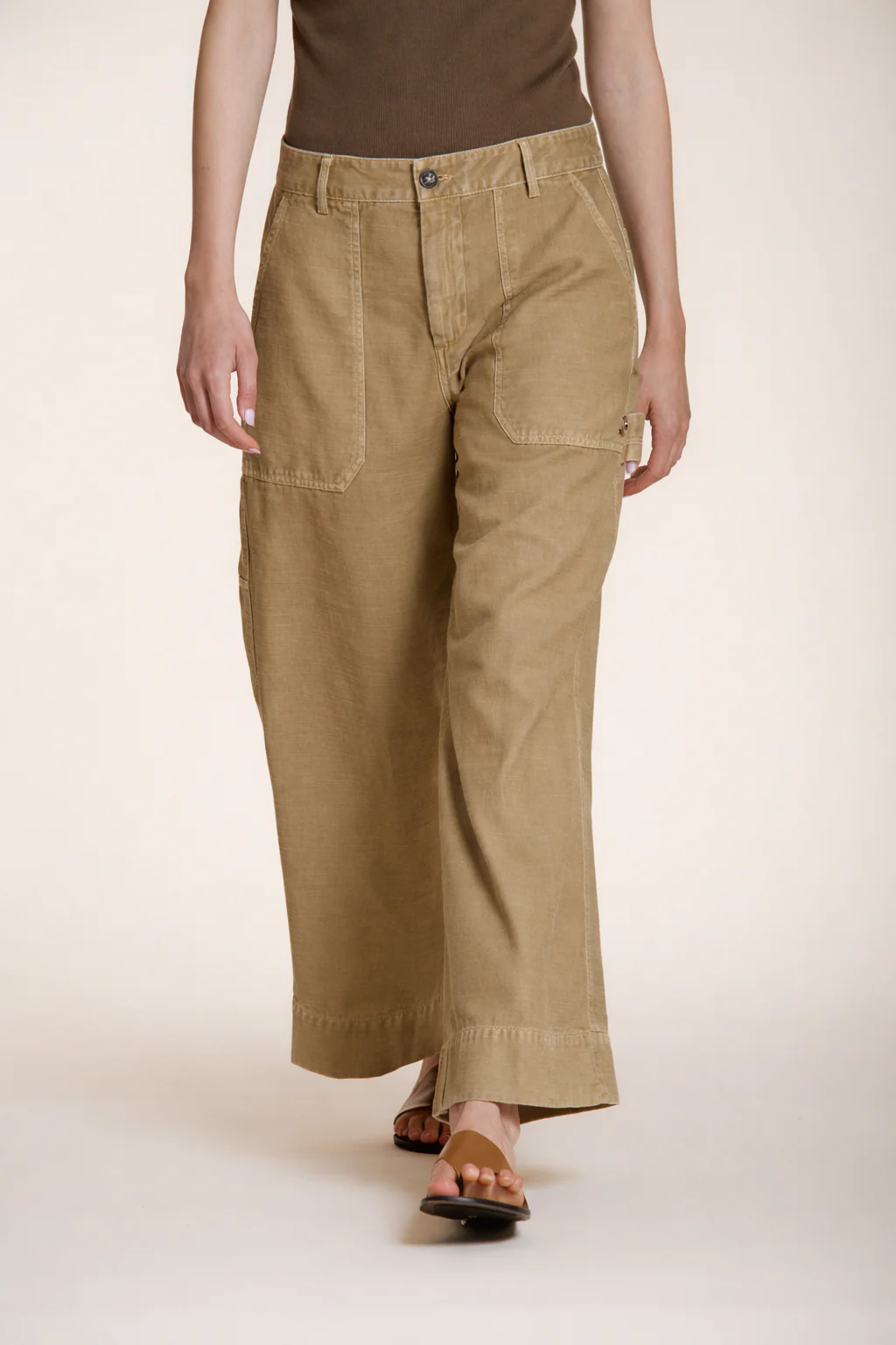 Dallas Wide pantalone cargo donna in cotone fiammato straight fit - Image 4