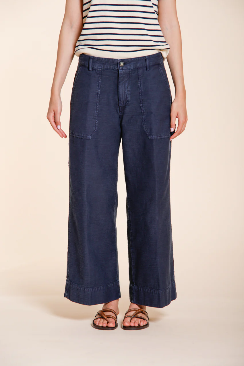 Dallas Wide pantalone cargo donna in cotone fiammato straight fit