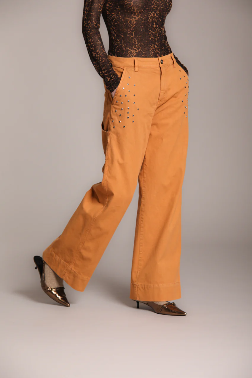 Dallas Wide Work pantaloni cargo donna in panama fiammata wide leg - Image 5