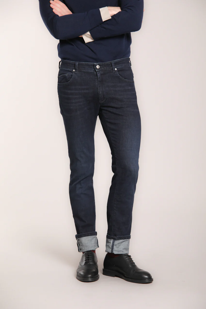 Harris pantalone 5 tasche uomo in denim stretch slim fit