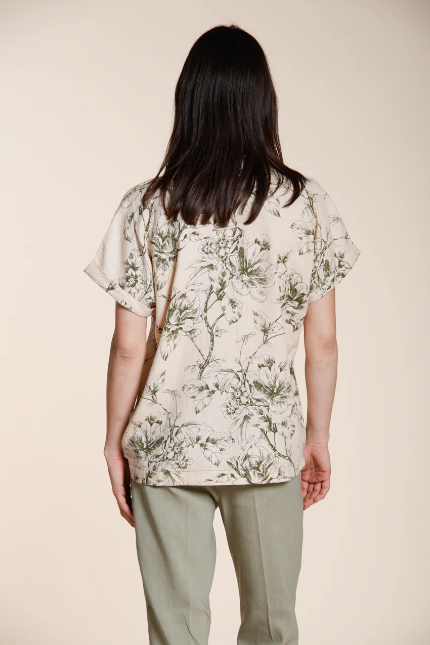 Livia camicia donna a manica corta in tela misto lino e viscosa fantasia a fiori - Image 5