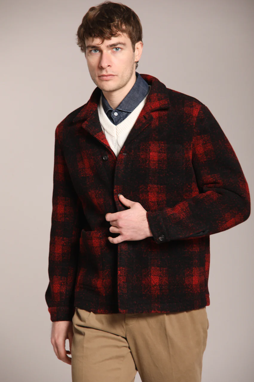 M74 Work Jacket field jacket uomo in panno quadro rosso - Image 2