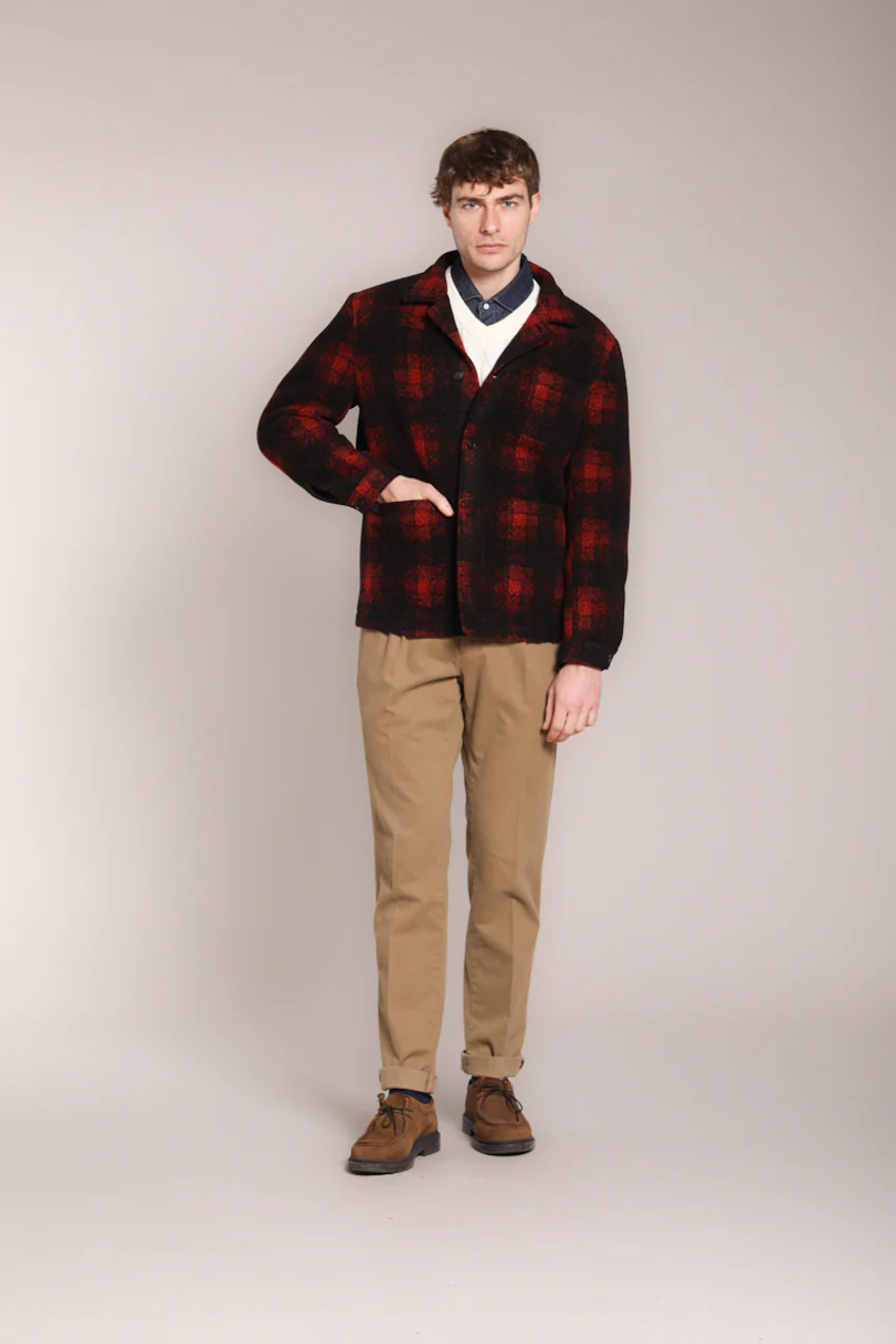 M74 Work Jacket field jacket uomo in panno quadro rosso - Image 4