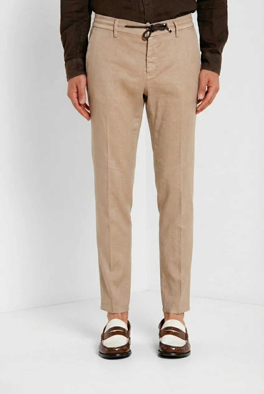 Milano Jogger pantalone chino uomo in twill di lino e cotone extra slim fit
