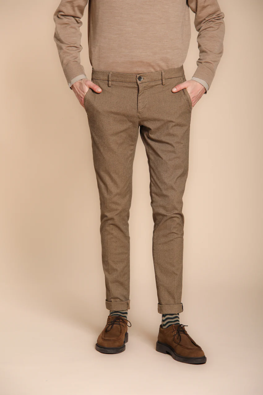 Milano pantalone chino uomo in gabardina stretch con microfantasia extra slim fit