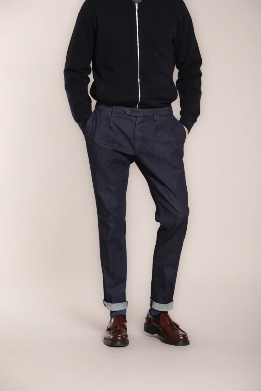 New York 2 Pinces pantalone chino uomo in denim stretch regular fit