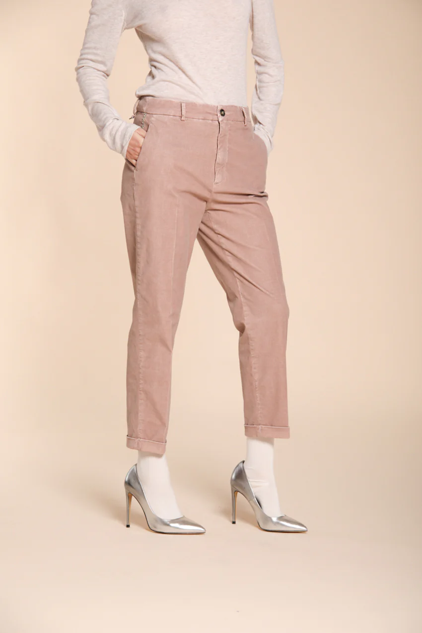 New York Cozy pantalone chino donna in velluto 1000 righe carrot fit
