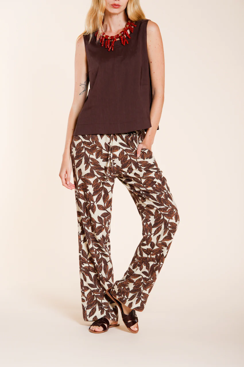 New York Cozy Straight pantalone chino jogger donna in mussola stampa ramage relaxed fit - Image 2