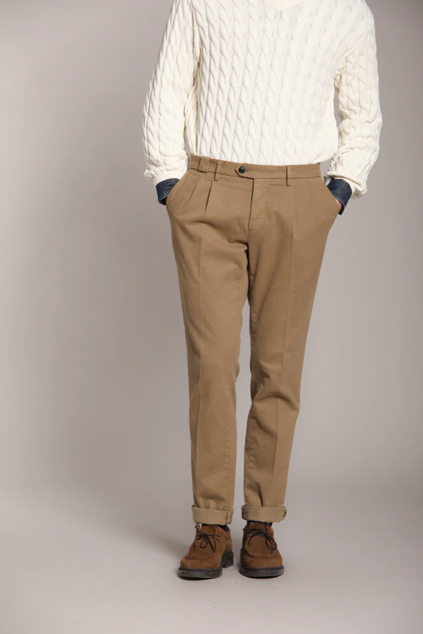 New York Time 2 Pinces pantalone chino uomo in cotone lana regular fit