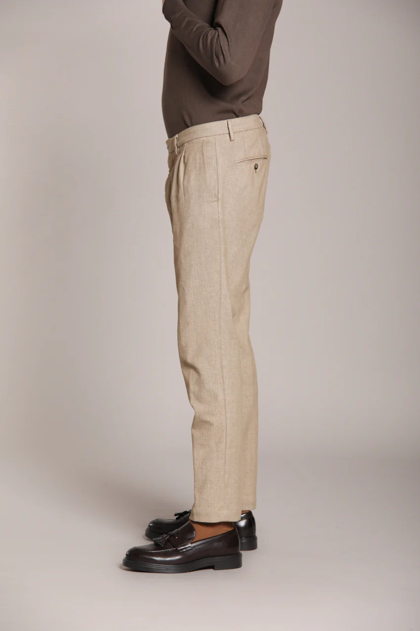 New York Time 2 Pinces pantalone chino uomo in fustagno stampa resca regular fit - Image 5
