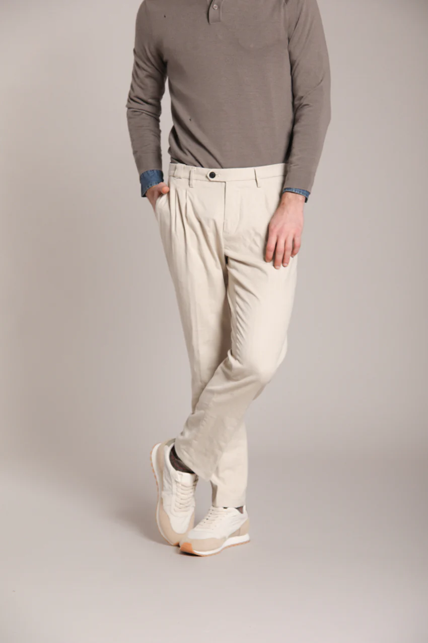 New York Time 2 Pinces pantalone chino uomo in resca tinto filo cashmere regular fit