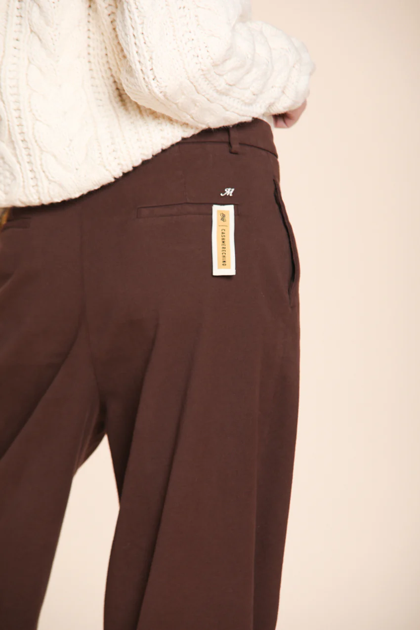 New York Wide Pinces pantalone chino donna in cotone cashmere wide leg fit - Image 3