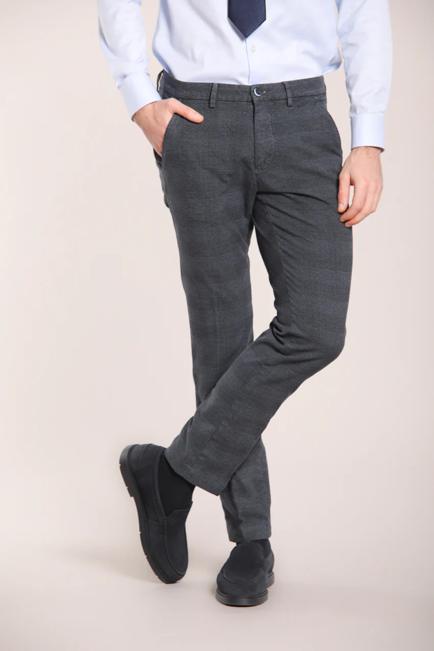 Torino pantalone chino uomo in cotone stretch con fantasia galles sfumato slim fit